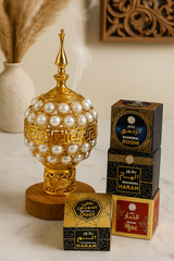 Luxury Pearl-Gold Bakhoor Dan – Arabic Style Incense Burner