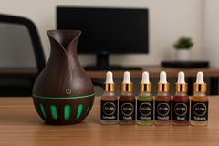 Vase Style Ultrasonic Aroma Humidifier – Wood Grain Design + 2 Free Fragrances