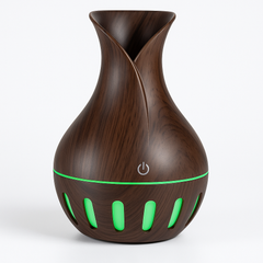 Vase Style Ultrasonic Aroma Humidifier – Wood Grain Design + 2 Free Fragrances