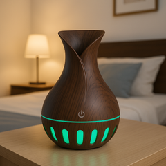 Vase Style Ultrasonic Aroma Humidifier – Wood Grain Design + 2 Free Fragrances