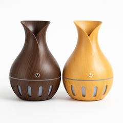 Vase Style Ultrasonic Aroma Humidifier – Wood Grain Design + 2 Free Fragrances