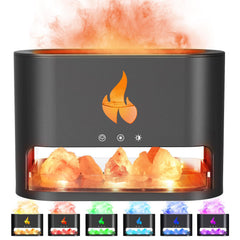 Himalayan Salt Flame Diffuser – 150ML Aroma Humidifier with LED Fire Effect & Timer for Home