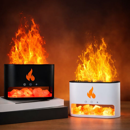 Himalayan Salt Flame Diffuser – 150ML Aroma Humidifier with LED Fire Effect & Timer for Home