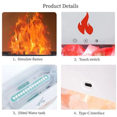 Himalayan Salt Flame Diffuser – 150ML Aroma Humidifier with LED Fire Effect & Timer for Home