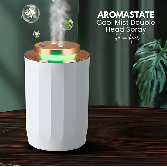 USB Dual Nozzle Humidifier & Diffuser + Night Light - Silent, Nano Mist for Car, Bedroom, Office, Plants - 2 Free Fragrances