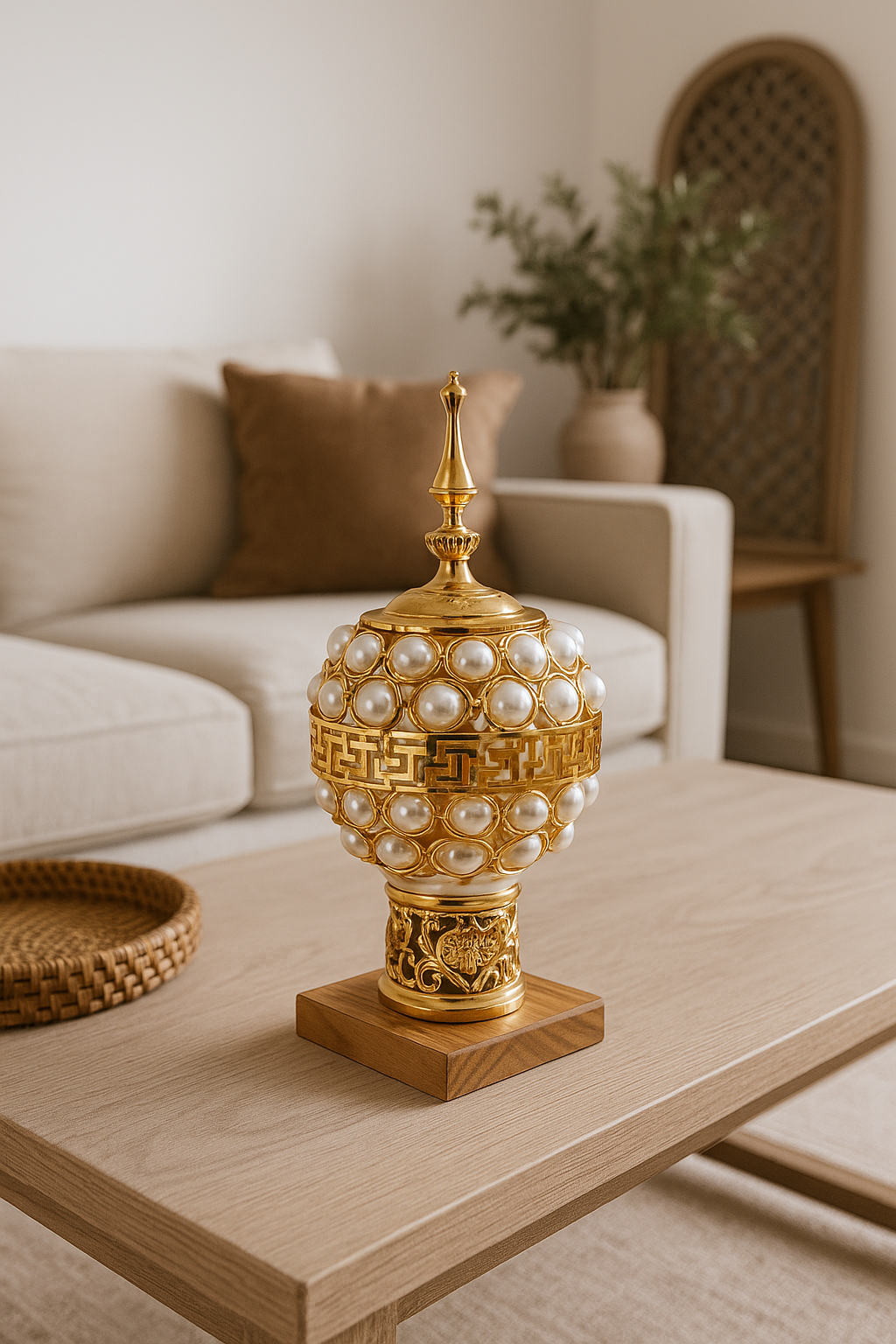 Luxury Pearl-Gold Bakhoor Dan – Arabic Style Incense Burner