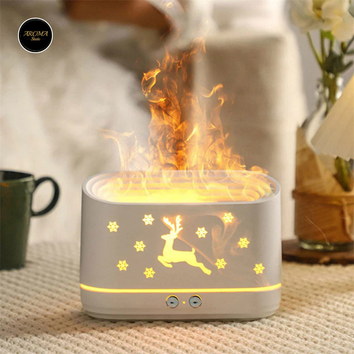 300ML Sika Deer Aromatherapy Diffuser with Flame Lamp & Aroma Air Humidifier with 2 Free  Fragrances