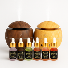 🌿 Dual Wood Grain Humidifier Set – Dark & Light Brown + 2 Free Fragrances