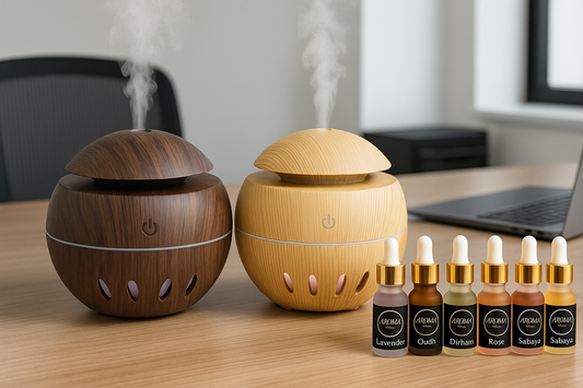 🌿 Dual Wood Grain Humidifier Set – Dark & Light Brown + 2 Free Fragrances