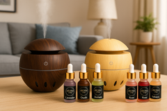 🌿 Dual Wood Grain Humidifier Set – Dark & Light Brown + 2 Free Fragrances