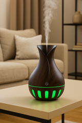 Vase Style Ultrasonic Aroma Humidifier – Wood Grain Design + 2 Free Fragrances