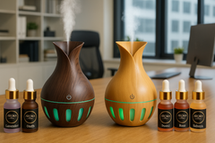 Vase Style Ultrasonic Aroma Humidifier – Wood Grain Design + 2 Free Fragrances