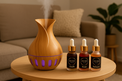 Vase Style Ultrasonic Aroma Humidifier – Wood Grain Design + 2 Free Fragrances