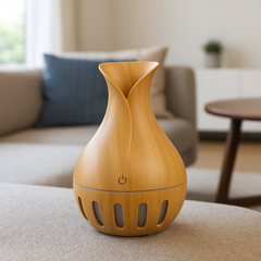 Vase Style Ultrasonic Aroma Humidifier – Wood Grain Design + 2 Free Fragrances
