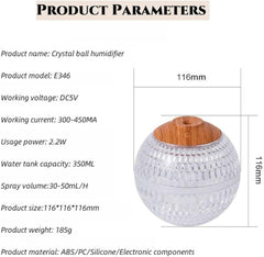 Crystal Ball Humidifier – 7 Color LED Night Light Mist Diffuser (350ML)