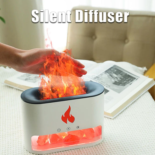 Himalayan Salt Flame Diffuser – 150ML Aroma Humidifier with LED Fire Effect & Timer for Home
